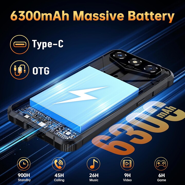 OUKITEL G3, 16GB + 128GB, 13MP + 5MP Camera, 6300mAh Battery, 6.0 Inch HD +, Dual SIM, 3.5mm Jack, GPS, Face ID, Orange