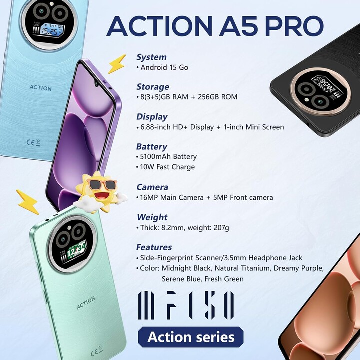 IIIF150 Action A5 Pro, 3GB 256GB, Unisoc T603, 5100mAh, 10W, Titanio natural