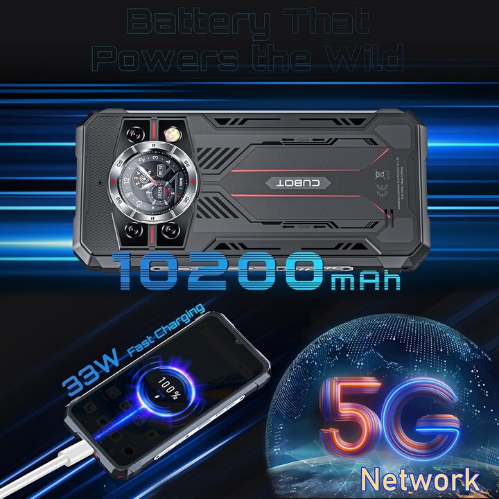 Cubot Kingkong 11 5G, 16GB 256GB, LCD 6.72 IPS FullHD+, Dimensity 7025, 10200mAh, Dual Sim, Negro
