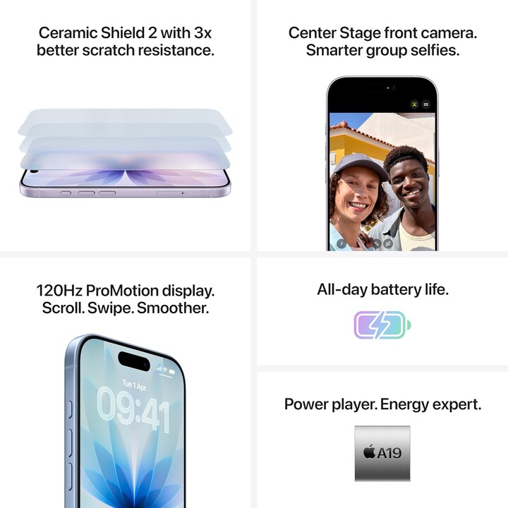 Apple iPhone 17 256GB, teléfono móvil 5G con Apple Intelligence, control de cámara, chip A19, Verde