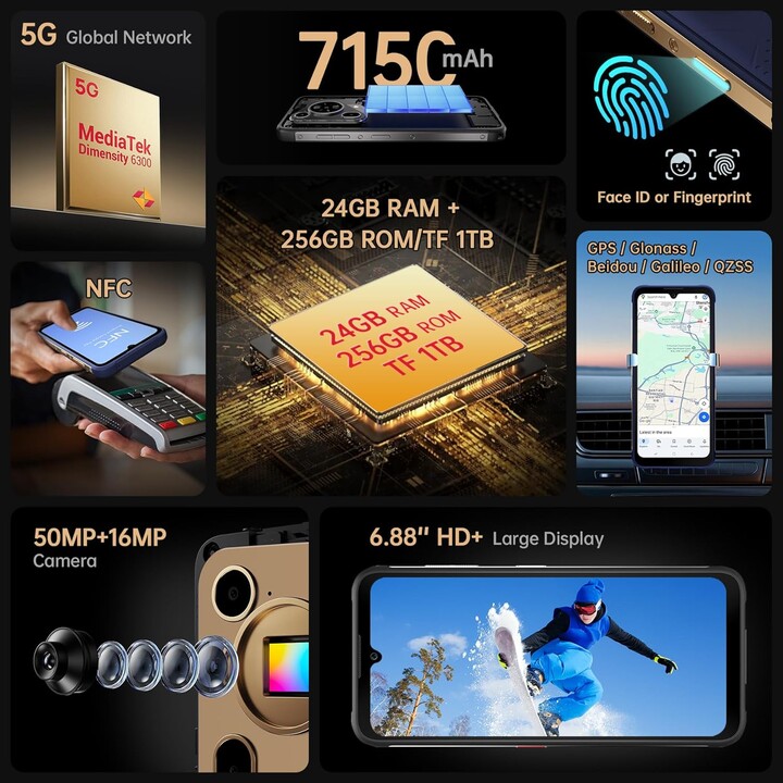 Fossibot F112 Pro 5G, 8GB 256GB, 6.88 LCD IPS HD+, 7150mAh, Verde
