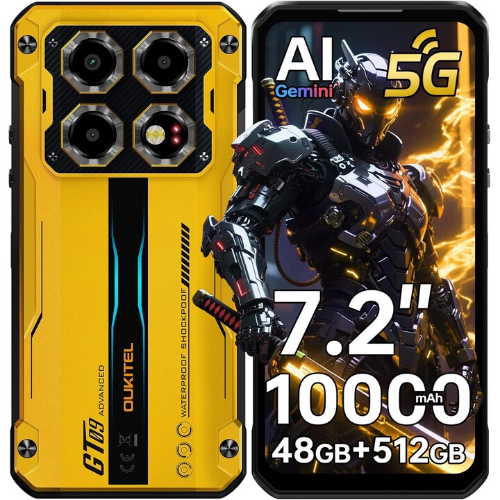 Oukitel WP60 5G, 16 Go 512 Go, 7,2 LCD IPS HD+, 10 000 mAh, jaune