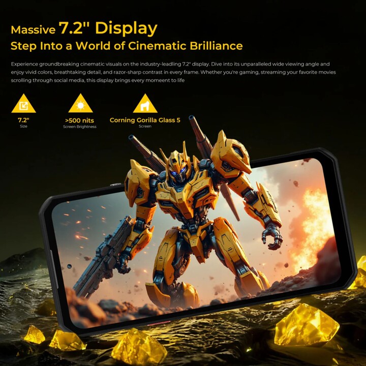 Oukitel WP60 5G, 16 Go 512 Go, 7,2 LCD IPS HD+, 10 000 mAh, jaune