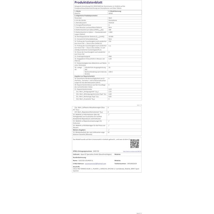 Oukitel WP60 5G, 16 Go 512 Go, 7,2 LCD IPS HD+, 10 000 mAh, jaune #ficha