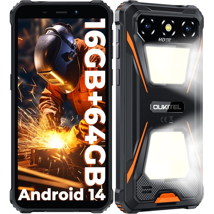 Oukitel G5, 4+12GB RAM, 128GB/TF 1TB, 900LM Dual Camping Light, 6 Display, 6300mAh, 13MP, Dual SIM, Orange