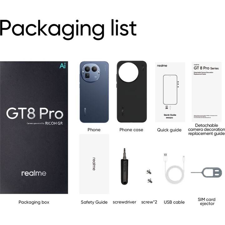 Smartphone Realme GT 8 Pro 5G, 12 Go 256 Go, 6,79 AMOLED 2K 144 Hz, 7 000 mAh, double SIM, bleu