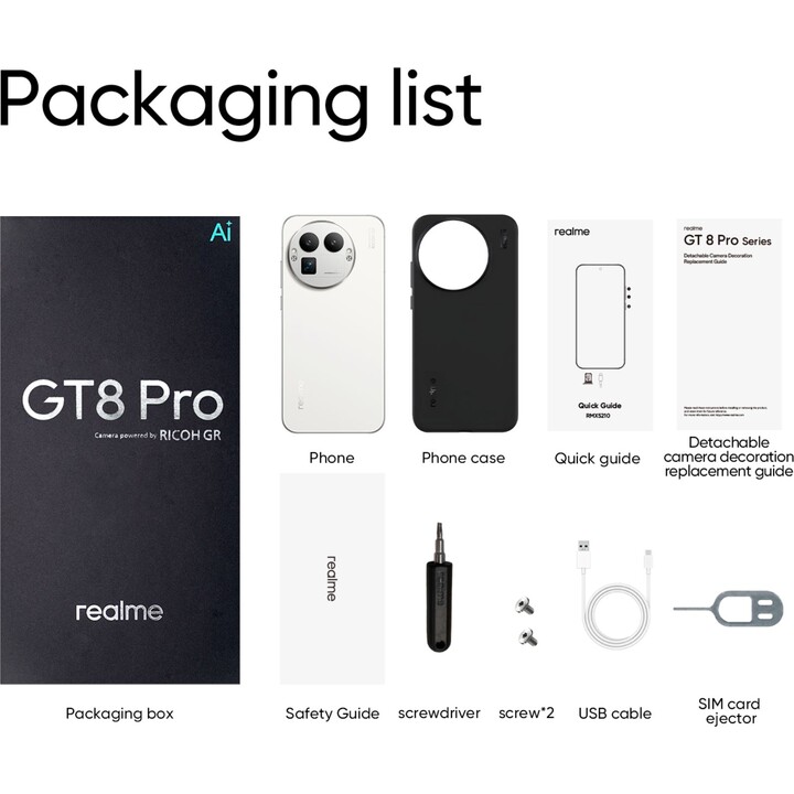 Realme GT 8 Pro 5G, 16 Go 512 Go, 6,79 AMOLED 2K 144 Hz, 7 000 mAh, double SIM, blanc