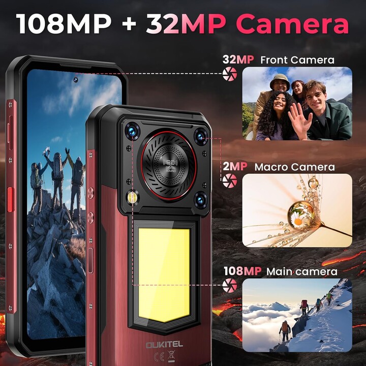 Smartphone Oukitel WP56 5G, 8 GB + 256 GB, tela 6,8 FHD +, 16000mAh, câmera de 108 MP, Android 15, NFC, preto