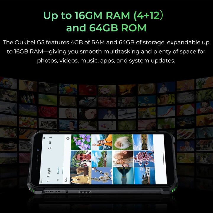 Oukitel G5, 4+12GB RAM, 64GB/TF 1TB, 900LM Dual Camping Light, 6 pantalla, 6300 mAh, 13MP, Sim dual, Naranja