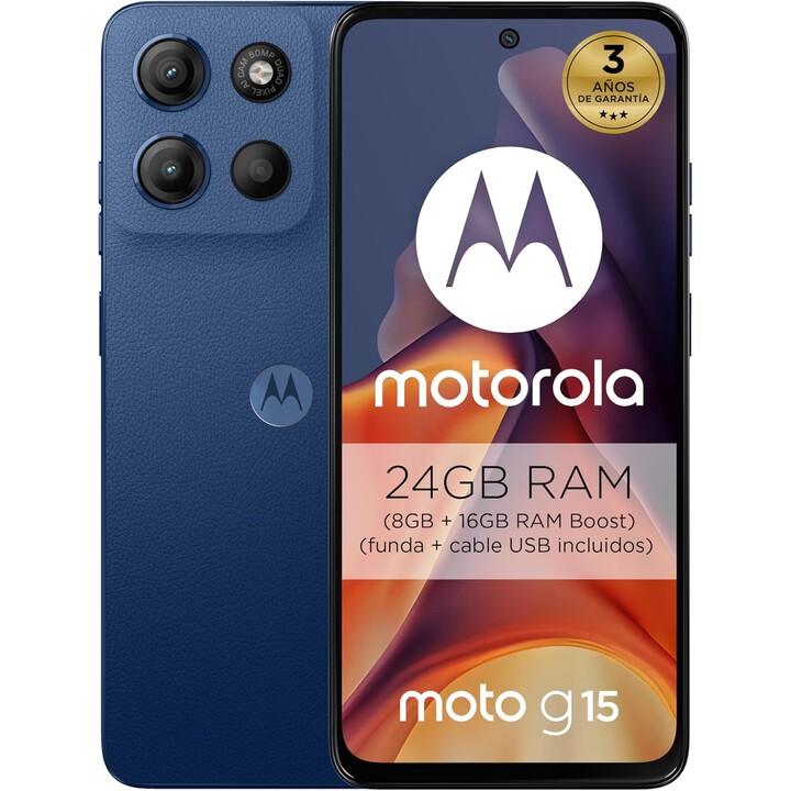 Motorola Moto G15 17,1cm (6.72), 8GB 512GB, 4G Dual SIM Smartphone, Android 15, USB Type C, 5200mAh, Blue