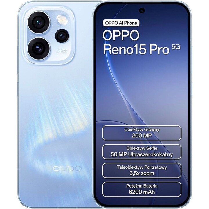 Oppo Reno15 Pro 5G 12 GB 512 GB ecrã AMOLED de 6,32 polegadas bateria de 6200 mAh azul