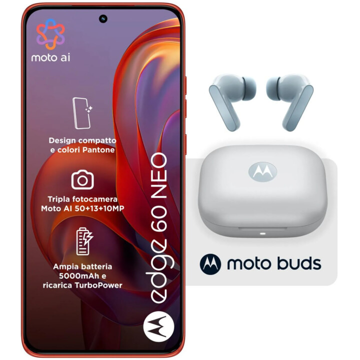 Motorola Edge 60 Neo 5G 256 GB Poinciana Red 50 MPx Sony sensor 8GB RAM Moto AI + Headphones Moto Buds