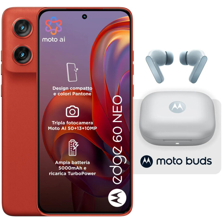 Motorola Edge 60 Neo 5G 256 GB Poinciana Red 50 MPx Sony sensor 8GB RAM Moto AI + Headphones Moto Buds