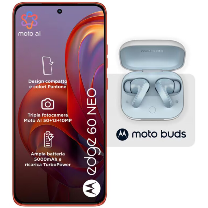 Motorola Edge 60 Neo 5G 256 GB Poinciana Red 50 MPx Sony sensor 8GB RAM Moto AI + Headphones Moto Buds