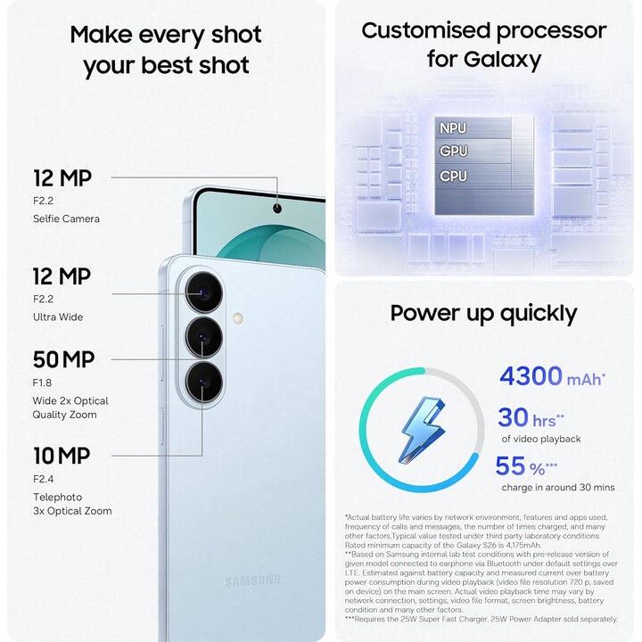 Samsung Galaxy S26 S942, 12GB+256GB, Galaxy AI, Cámara de 50MP, Sky Blue