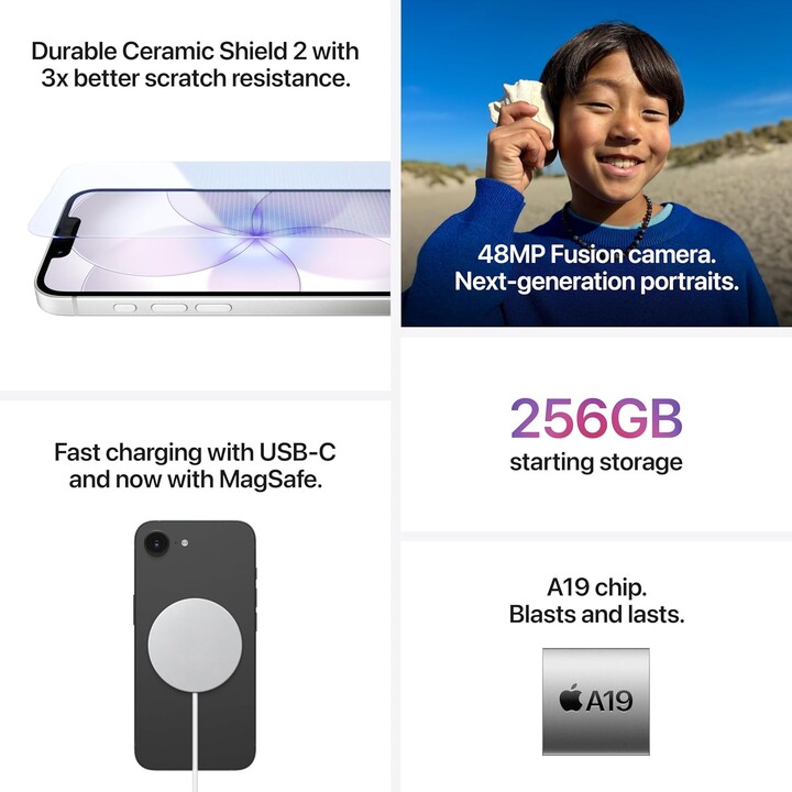 Apple iPhone 17e 256GB, 5G mobile phone with Apple Intelligence, A19 chip, White
