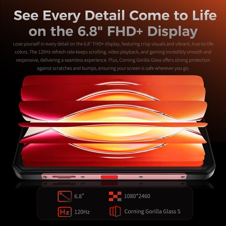 Oukitel WP56 5G, 8 Go + 256 Go, écran 6,8 FHD+, 16 000 mAh, appareil photo 108 MP, Android 15, NFC, rouge