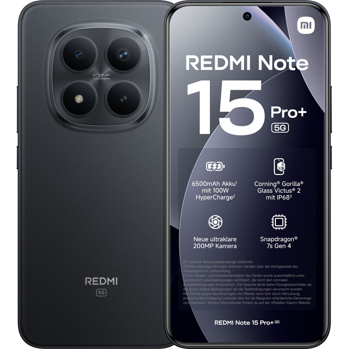 Xiaomi Redmi Note 15 Pro+ 5G, 12 Go 256 Go, 6,83 AMOLED, 6500 mAh, noir
