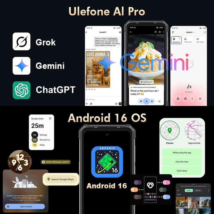 Ulefone RugKing 5 Pro, 8GB 256GB, Pantalla 6.78 IPS LCD FHD+, 20000mAh, Negro