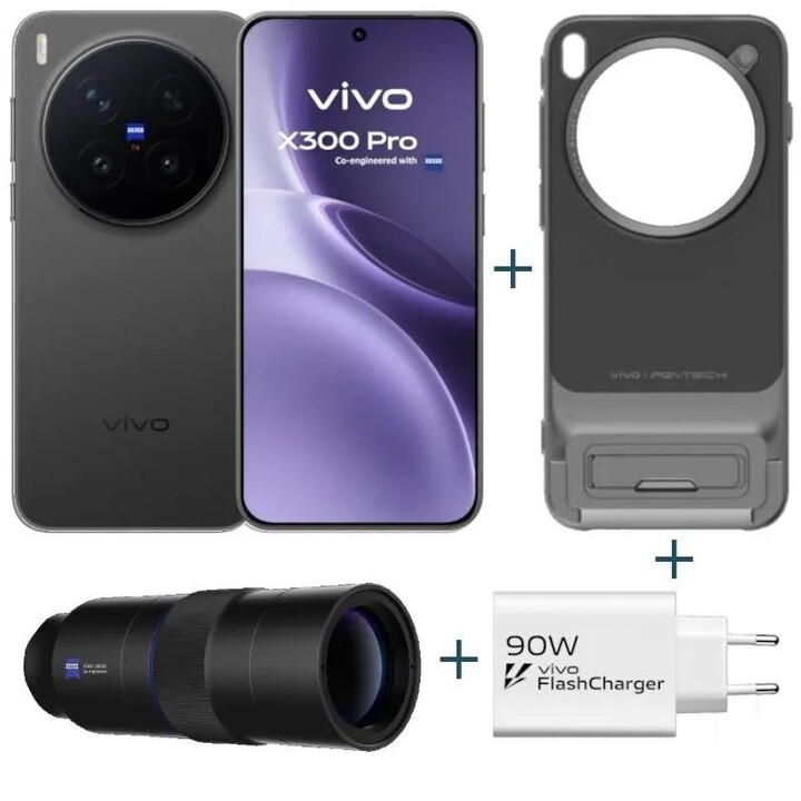 Vivo X300 Pro 5G, 16 GB + 512 GB, schermo AMOLED da 6,78 pollici, nero + kit fotografico + caricabatterie