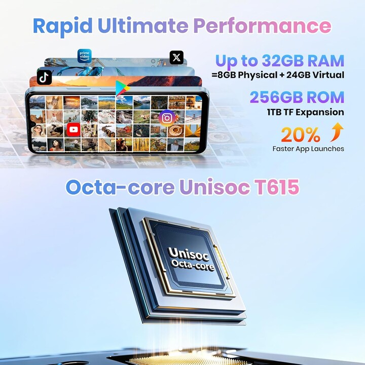 Fossibot S5 Pro, 8GB 256GB, 6.88 HD+, 6000mAh, Black
