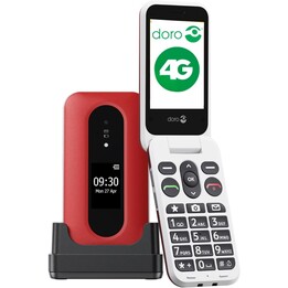Doro Leva L30 4G, Pantalla Externa, Calidad de Audio HD, Cámara, Botón SOS con GPS, Incluye Estación de Carga, Rojo