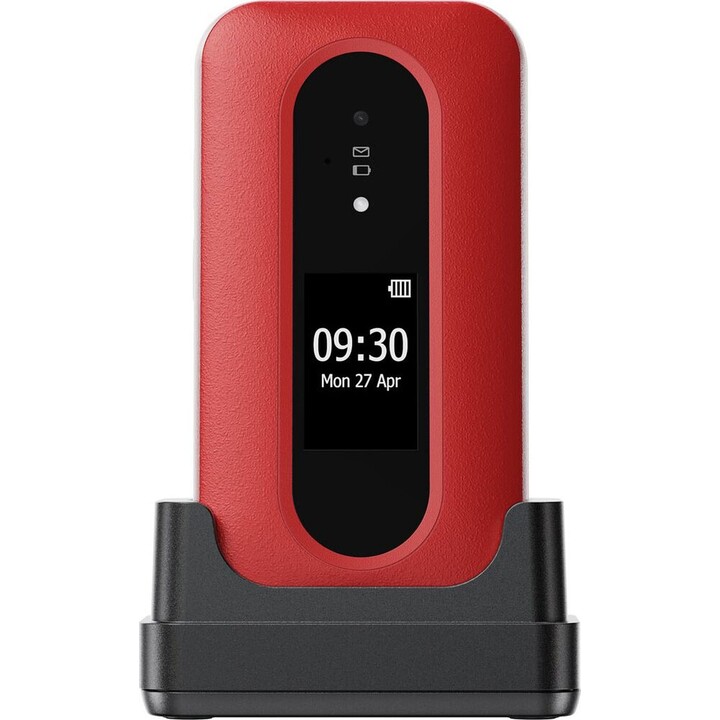 Doro Leva L30 4G, Pantalla Externa, Calidad de Audio HD, Cámara, Botón SOS con GPS, Incluye Estación de Carga, Rojo