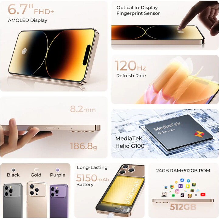 Oukitel P1 Pro, 8GB 512GB, 6.7 AMOLED FHD+, 5150mAh, Púrpura