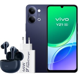 Vivo Y21 5G, 4GB 256GB, 6.74 HD+, 5000mAh, Black - Charger + Headphones