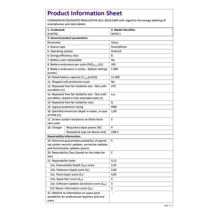 Oukitel WP55S, 8GB 512GB, 6.6 IPS LCD, 11000mAh, Orange #ficha