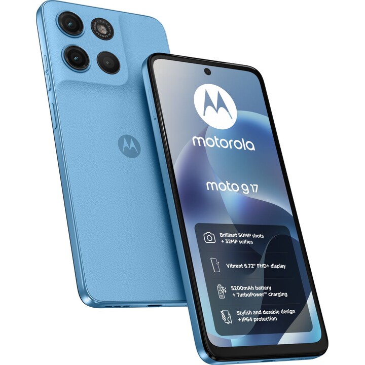 Motorola Moto G17, 8GB 128GB, Pantalla 6.72 Full HD+, 5200 mAh, Azul Alaska