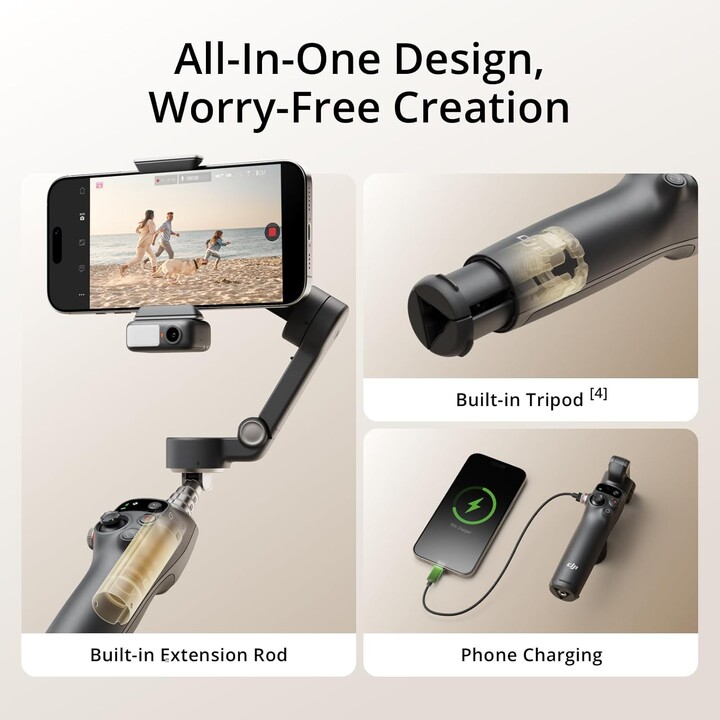 DJI OSMO Mobile 7p Gimbal Stabilizer para iPhone, Android, rastreamento nativo, 3 eixos, 10 horas