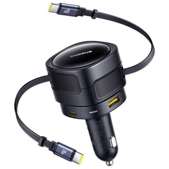 Baseus Enjoyment Max 90W Car Charger with USB-C+Lightning Cables and USB-A+USB-C Ports