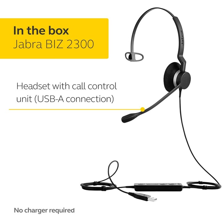 Jabra Biz 2300 USB-A Microsoft Lync Mono Negro