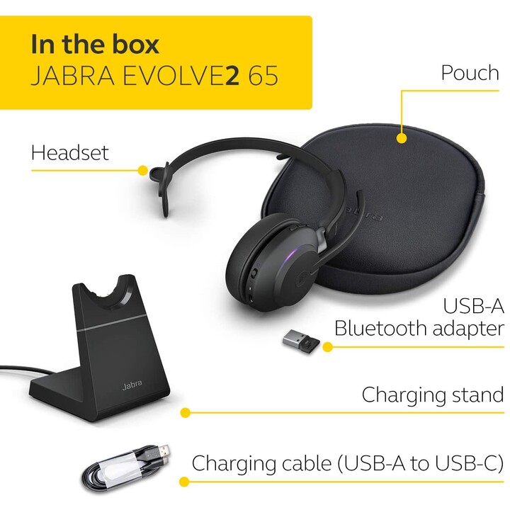 Auricolare Bluetooth wireless Jabra Evolve2 65 MS Mono (convertibile) con stazione di ricarica