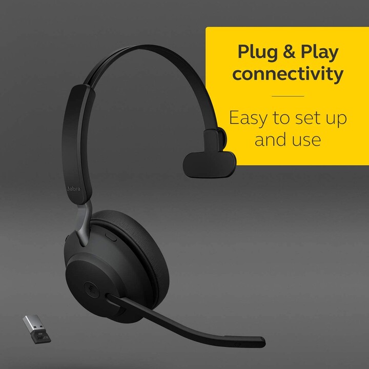 Auricolare Bluetooth wireless Jabra Evolve2 65 MS Mono (convertibile) con stazione di ricarica