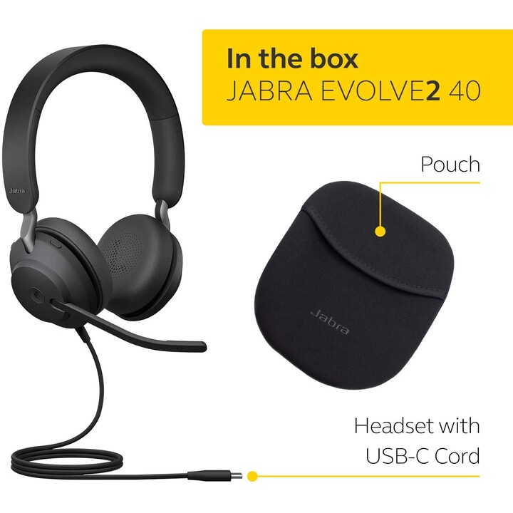 Fone de ouvido estéreo Jabra Evolve2 40 MS na orelha com fio, USB