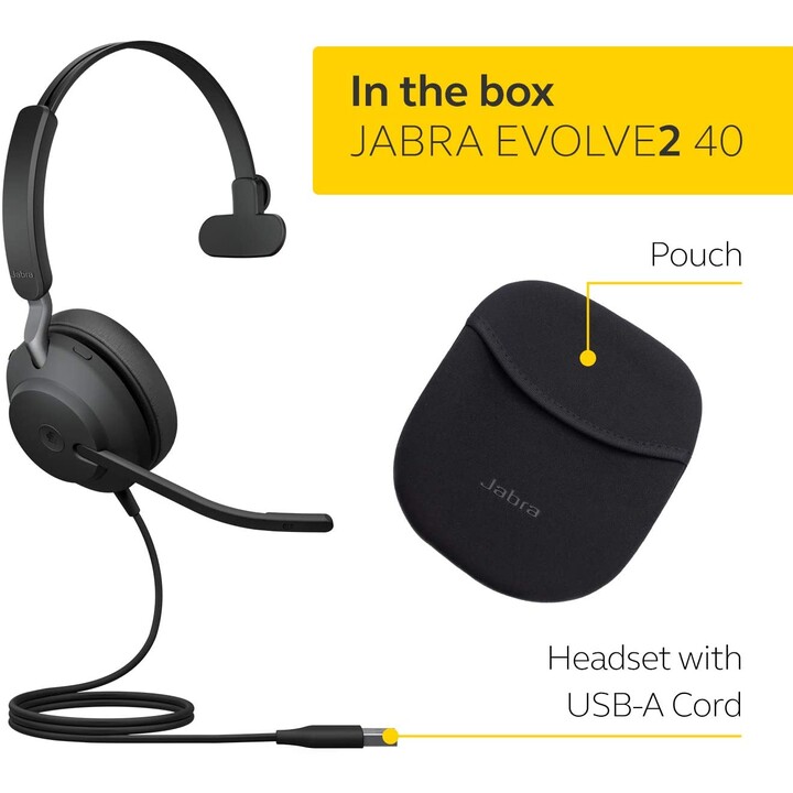 Jabra Evolve2 40 MS Mono Headset On-Ear conversível, com fio, USB
