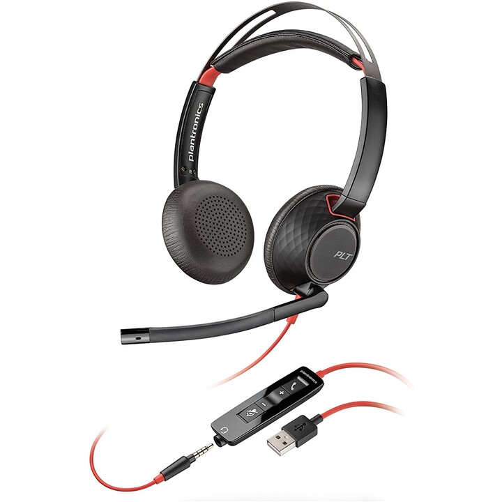 Fone de ouvido estéreo Poly Blackwire série 5200 C5220 na orelha (USB-C, plugue de 3,5 mm, com fio)