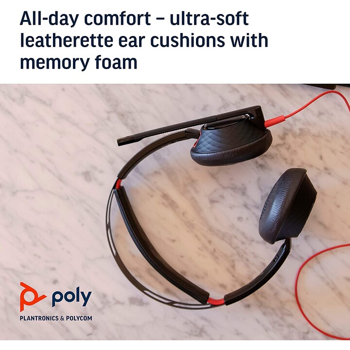 Fone de ouvido estéreo Poly Blackwire série 5200 C5220 na orelha (USB-C, plugue de 3,5 mm, com fio)