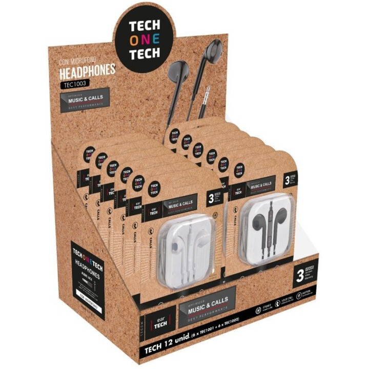 Expositor TECH ONE TECH - Auriculares con Cable · Jack 3.5mm · Negro y Blanco