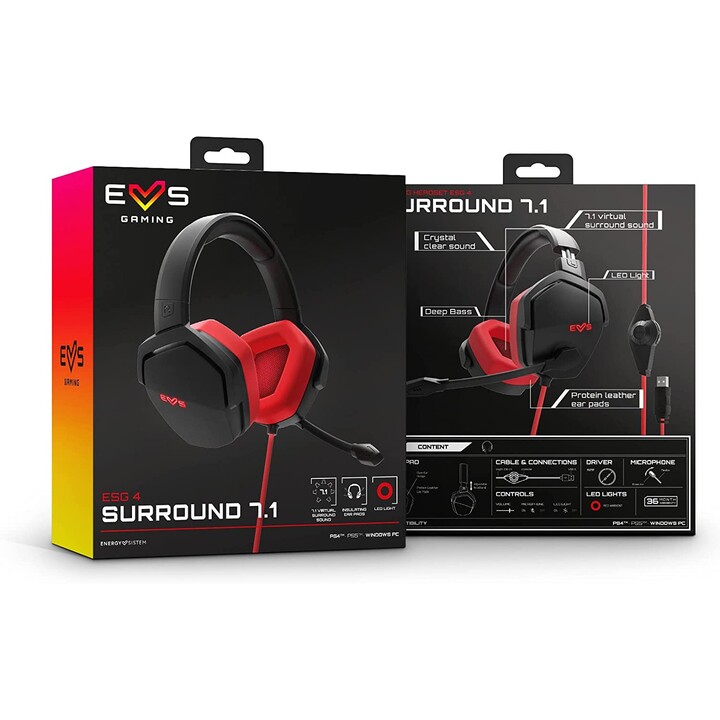HEADSET + MIC ENERGY GAMING ESG 4 SURROUND 7.1 USB BLACK/RED