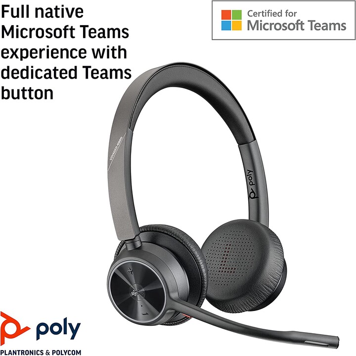 Poly Voyager 4300 UC Serie 4320 Auriculares estéreo supraaurales (USB-A, Bluetooth, inalámbrico, certificado por MS Teams)