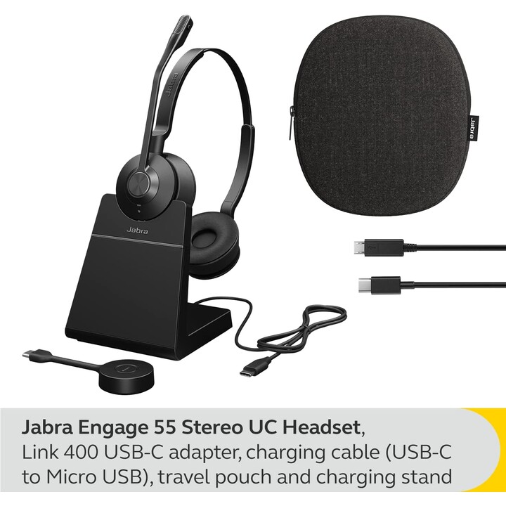 Cuffie stereo Jabra Engage 55 UC on-ear (DECT, wireless, USB-C, stazione di ricarica)
