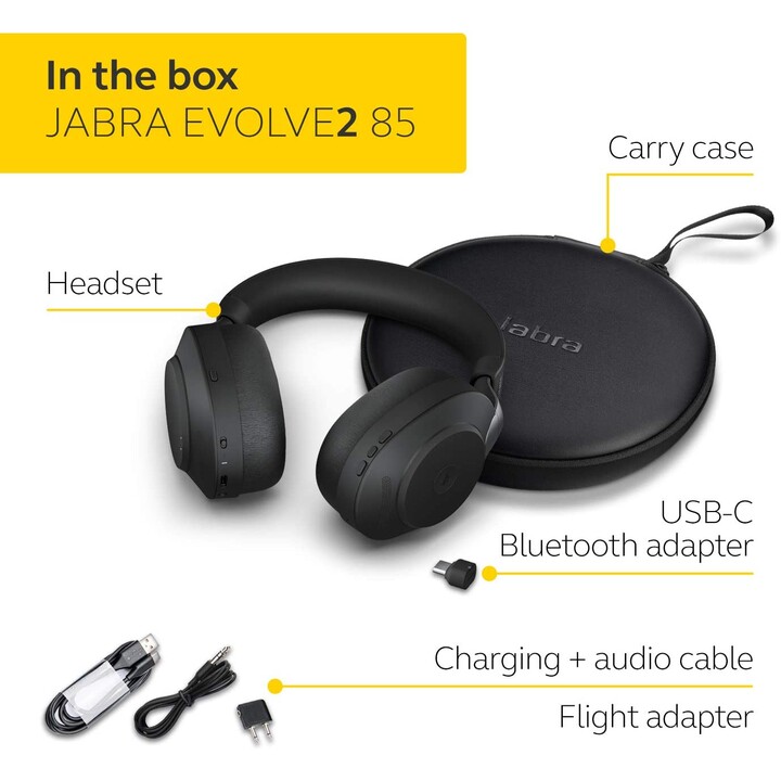 Jabra Evolve2 85 MS Stereo Headset On-Ear negro (Bluetooth, inalámbrico, ANC, USB-C)