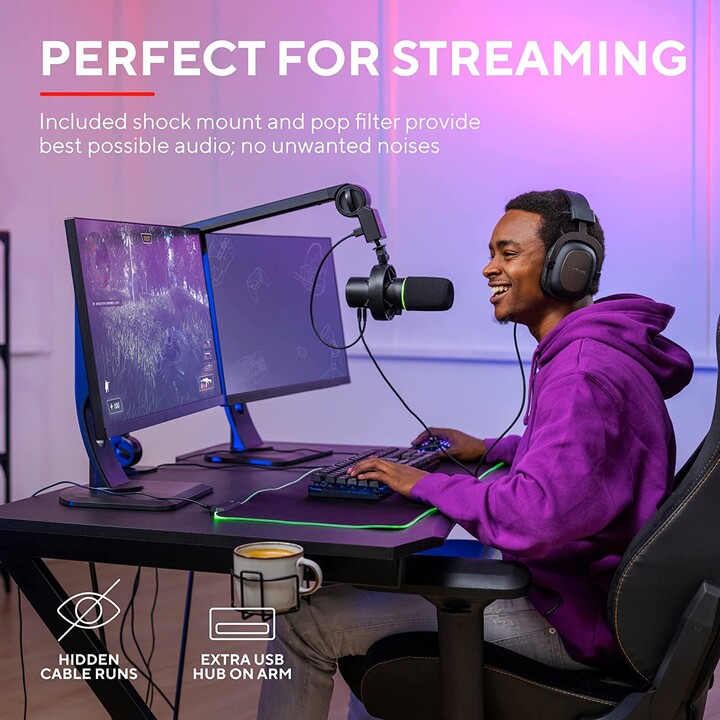 Trust Gaming GXT 255+ Microphone professionnel avec bras de perche Onyx / USB 2.0