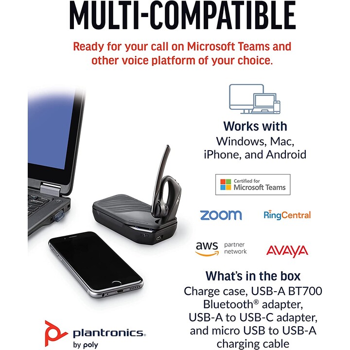 Poly Voyager 5200 UC Mono Auriculares intrauditivos (Bluetooth, USB, inalámbrico)