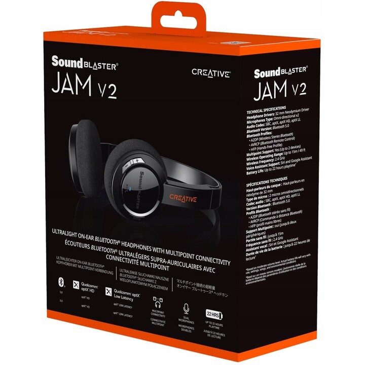 SOUND BLASTER CREATIVE JAM V2 Auriculares inalámbricos Bluetooth, negro