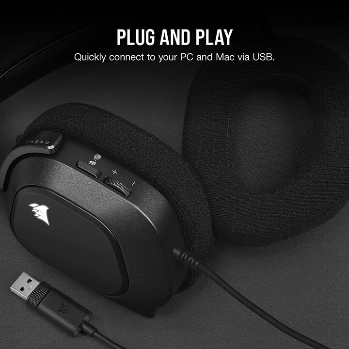 Corsair Hs80 Rgb Usb Auriculares Alámbrico De Mano Juego Carbono