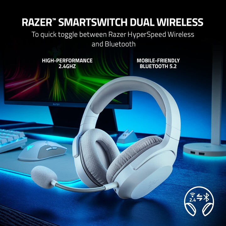 Razer Barracuda X Kabellose und kabelgebundene Kopfhörer, Stirnband, Spiel, USB, Typ C, Bluetooth, Weiß
